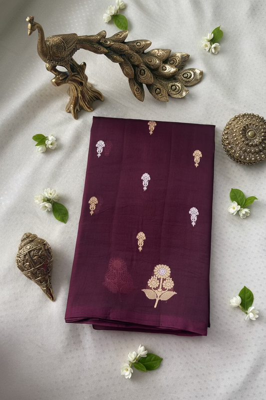 Royal Plum Pure Kora Banarasi Silk