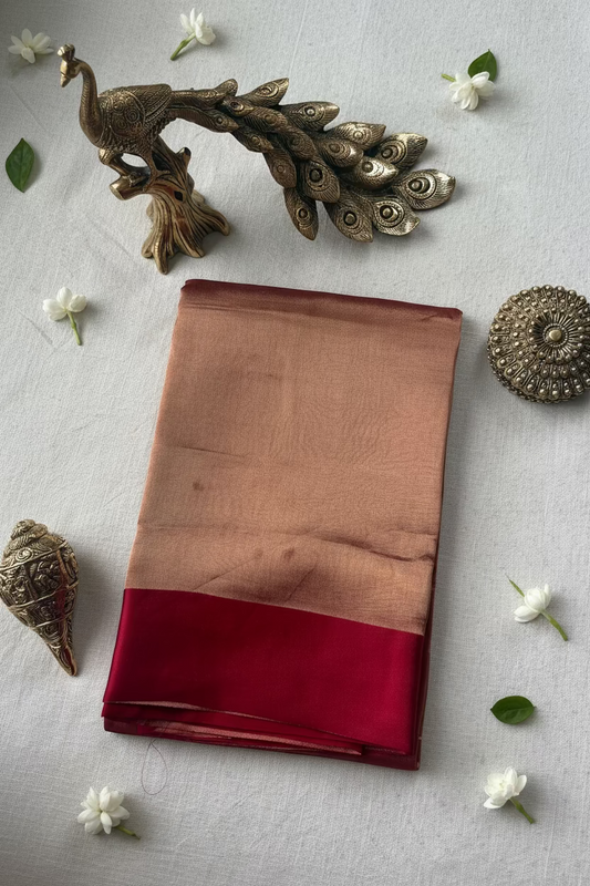 Red Chanderi Pattu Saree with Mashru Border