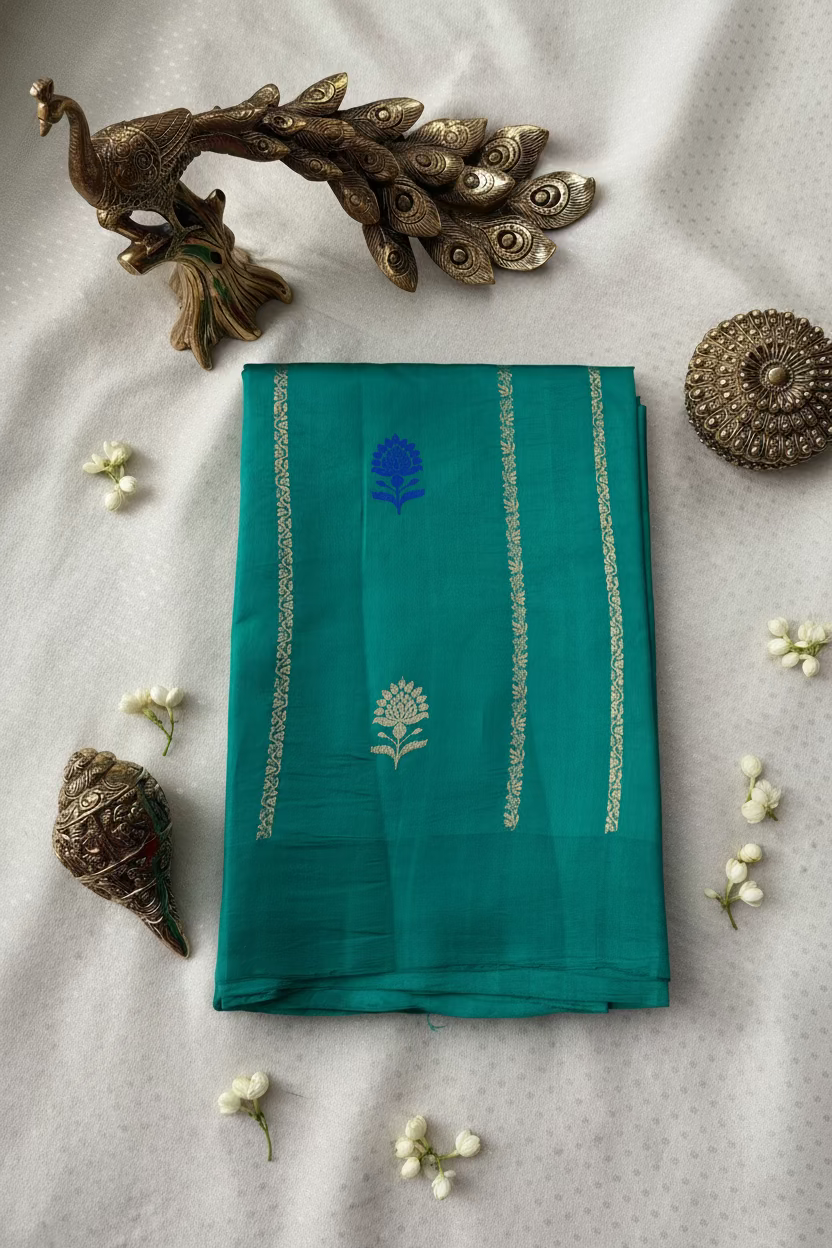 Sea Green Pure Mango Silk Banarasi with Meenakhari