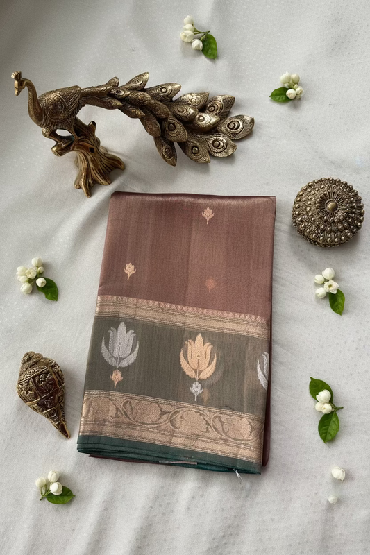 Mauve Brown Pure Soft Tissue Silk Banarasi