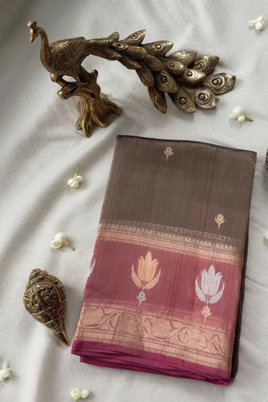 Mocha Brown Pure Soft Tissue Silk Banarasi