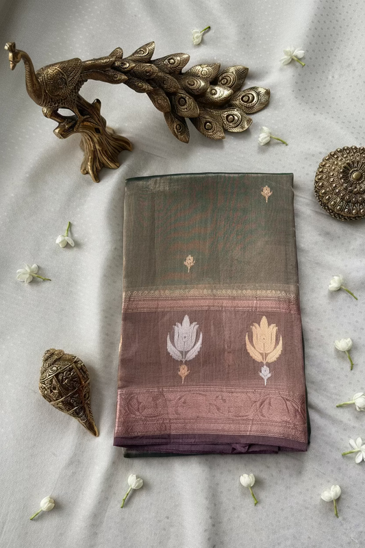 Sage Green Pure Soft Tissue Silk Banarasi