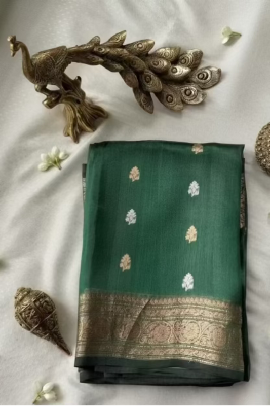 Emerald Green Pure Soft Tissue Silk Banarasi