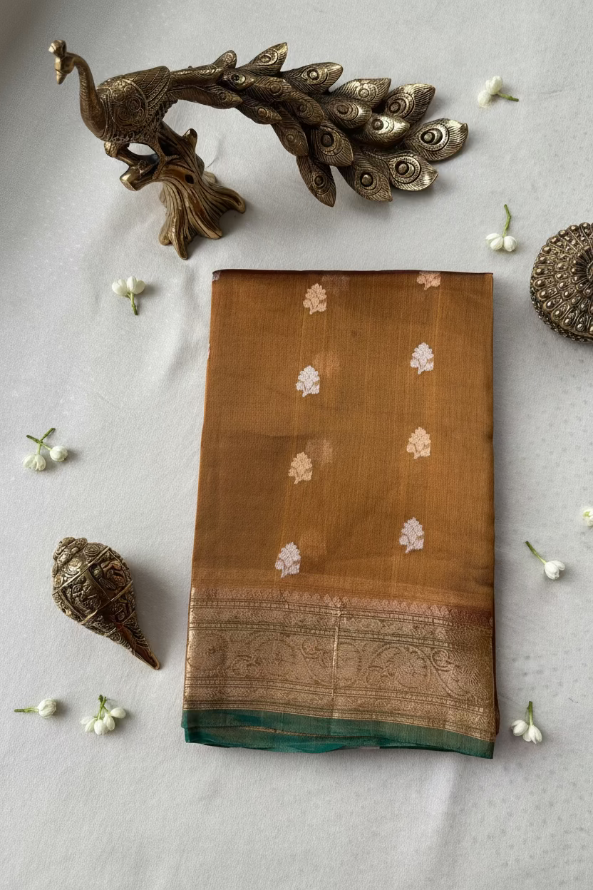 Mustard Gold Pure Soft Tissue Silk Banarasi