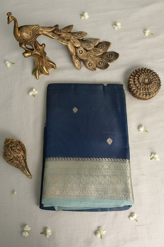 Navy Blue Mango Tissue Banarasi Silk
