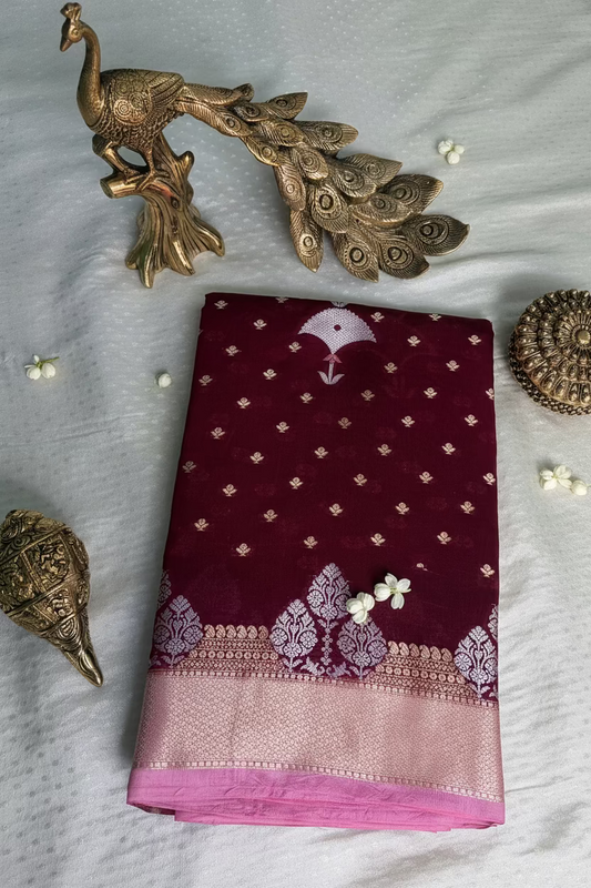 Deep Wine Mango Banarasi Silk