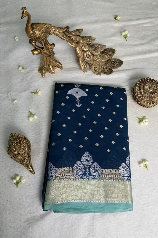 Teal Blue Blue Mango Banarasi Silk