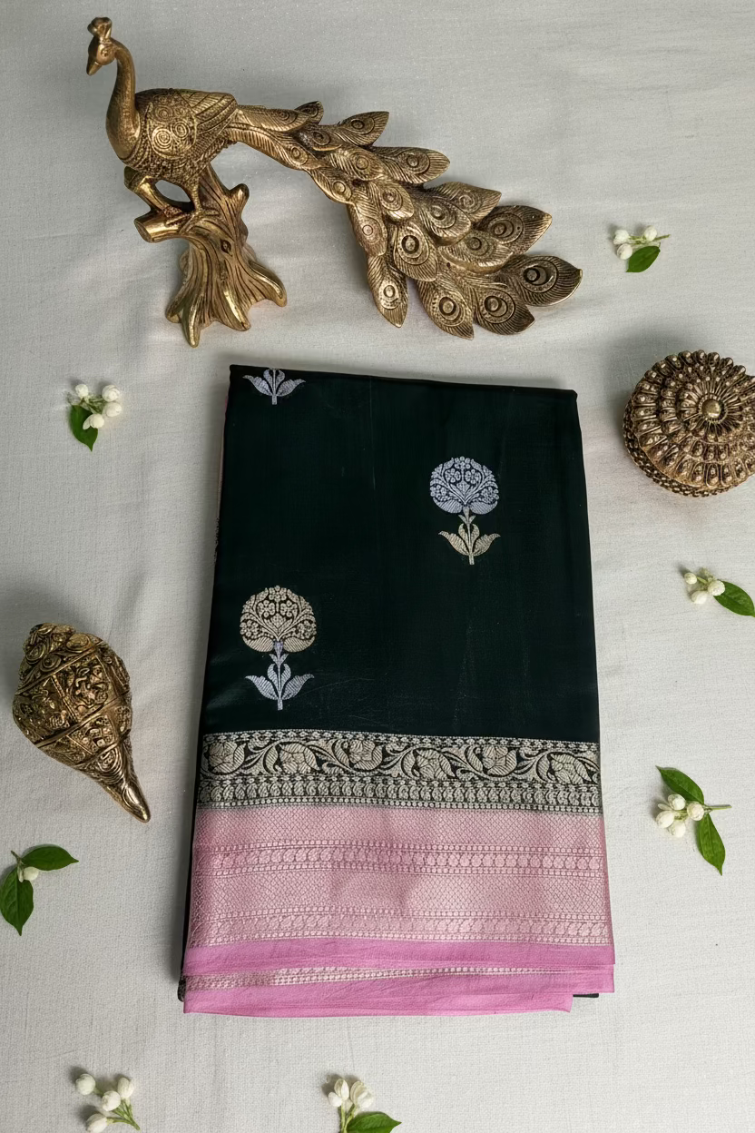 Bottle Green Mango Banarasi Silk