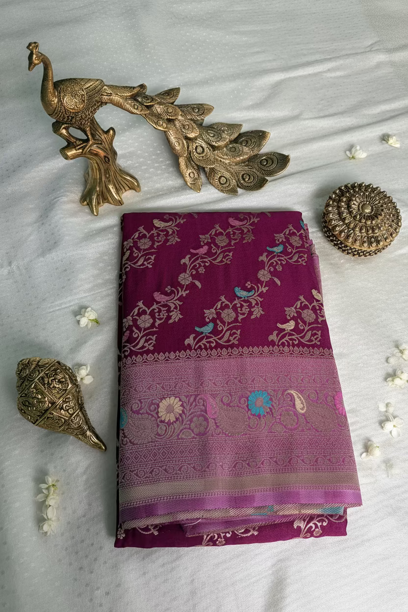Wine Banarasi Dola Silk with Meenakhari