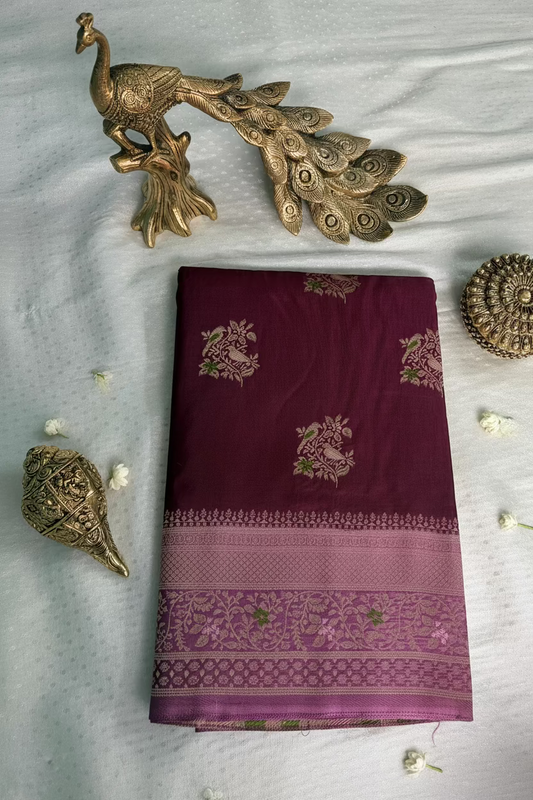Deep Wine Banarasi Dola Silk with Meenakhari