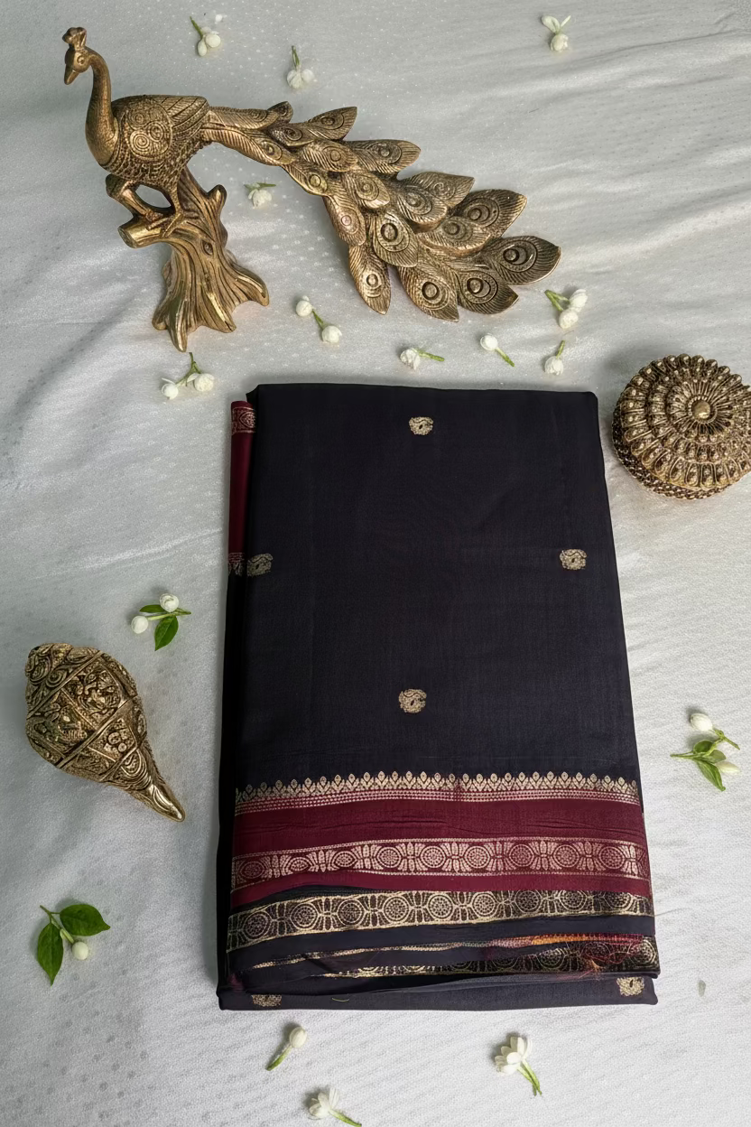 Black Banarasi Dola Silk