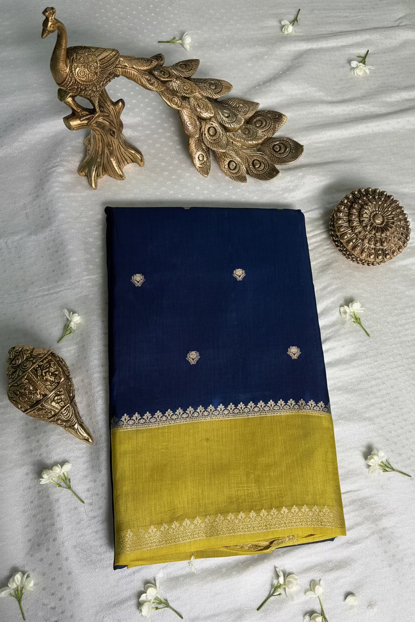 Navy Blue Dola Silk Banarasi