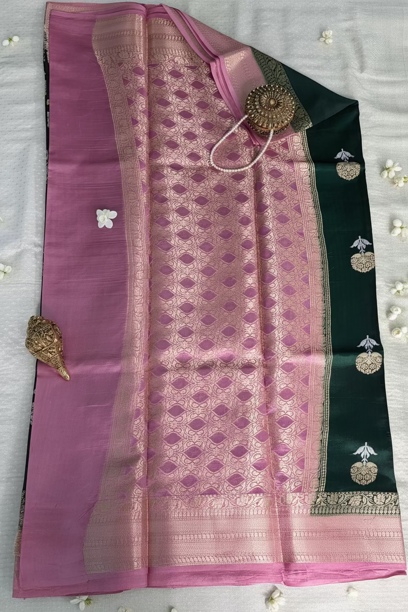 Bottle Green Mango Banarasi Silk