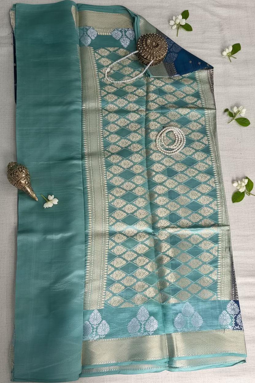 Teal Blue Blue Mango Banarasi Silk