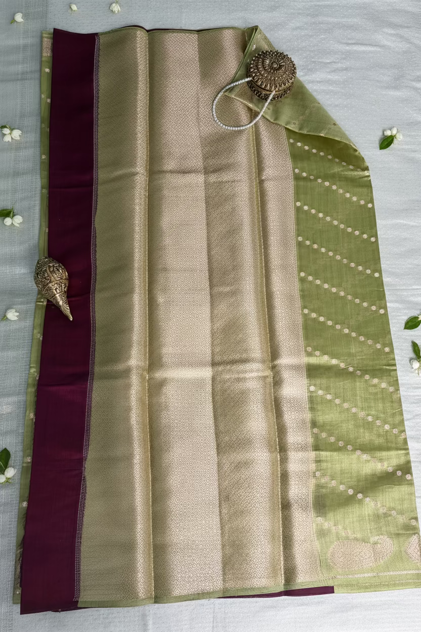Pista Green Mango Banarasi Silk