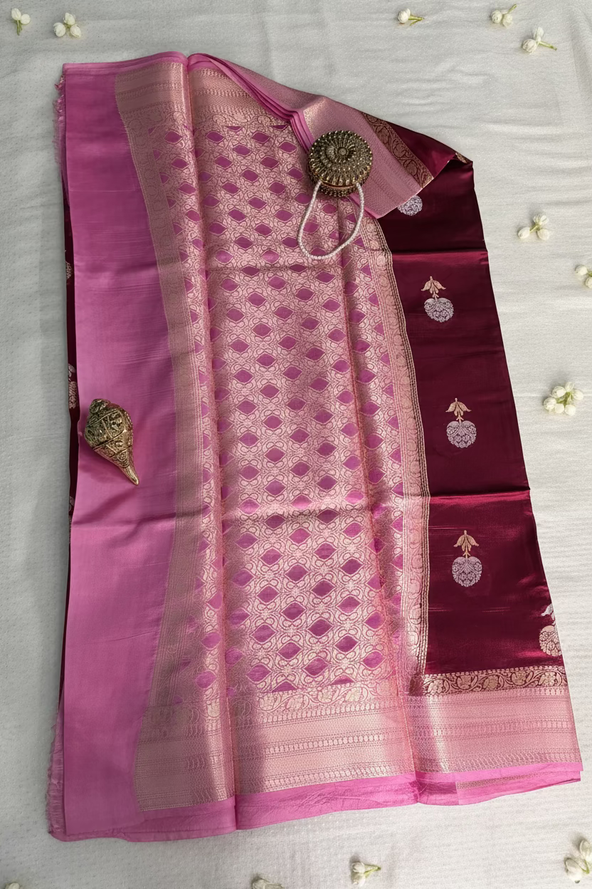 Deep Maroon Mango Banarasi Silk