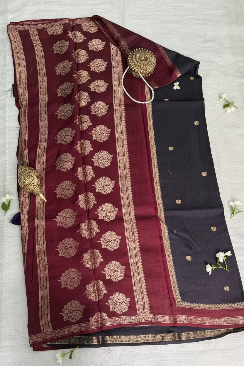 Black Banarasi Dola Silk