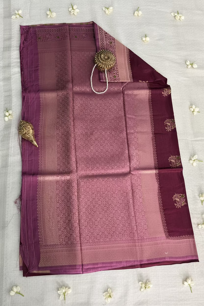Deep Wine Banarasi Dola Silk with Meenakhari