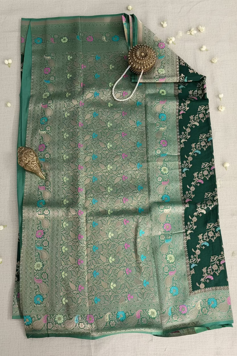 Green Banarasi Dola Silk with Meenakhari