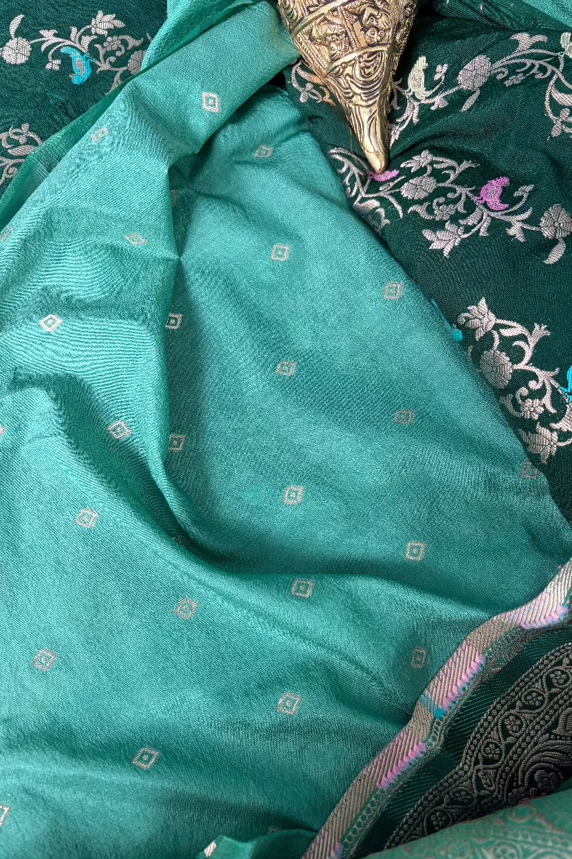 Green Banarasi Dola Silk with Meenakhari