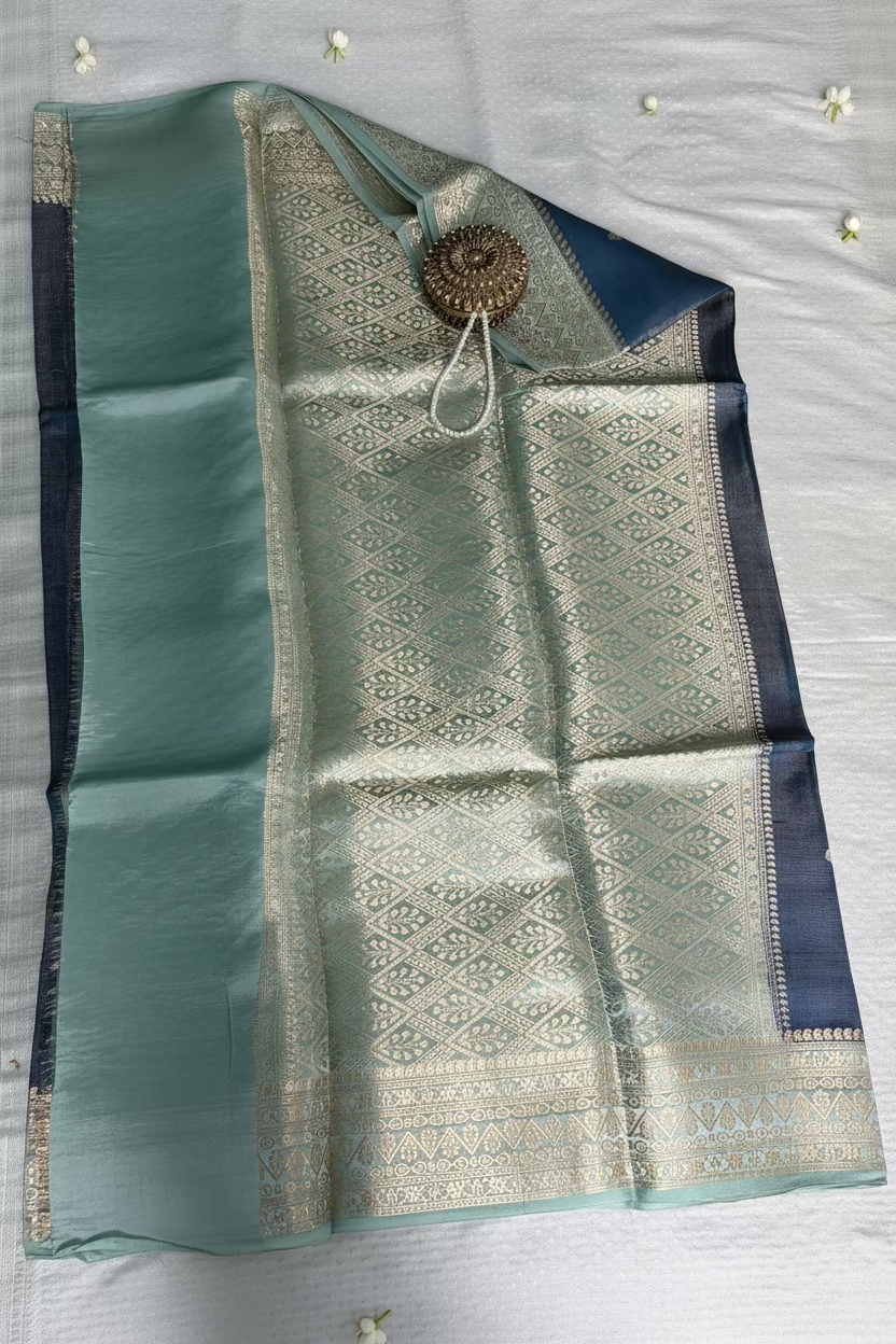 Navy Blue Mango Tissue Banarasi Silk