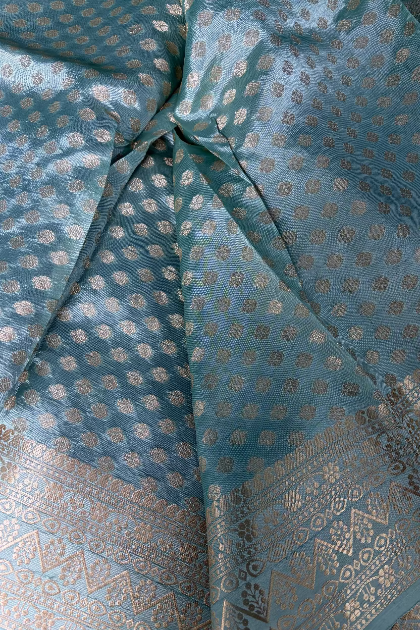 Navy Blue Mango Tissue Banarasi Silk