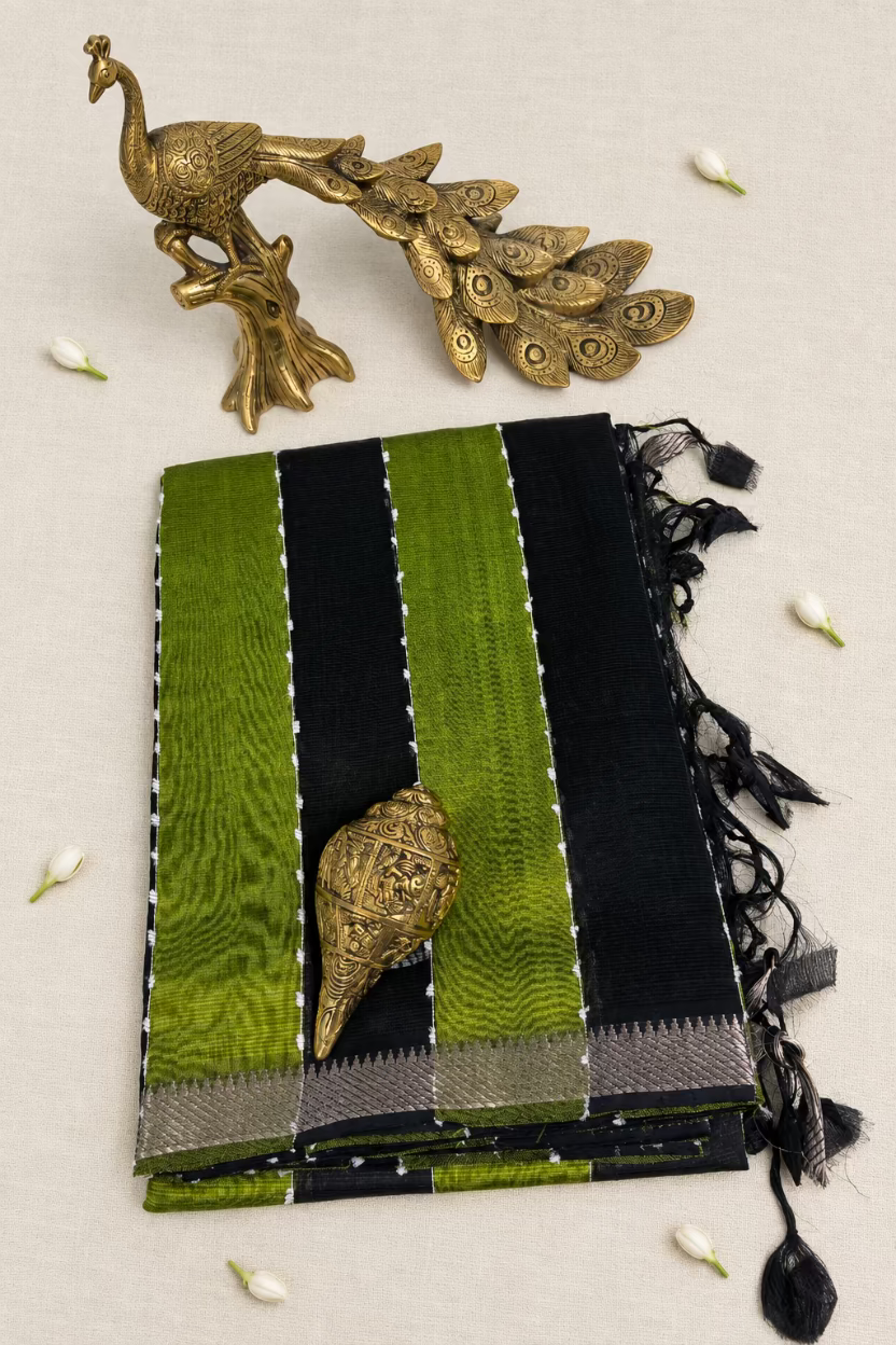Black and Green Pure Mangalagiri Handloom Pattu