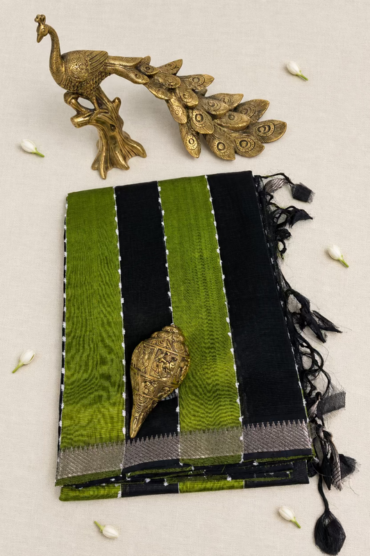 Black and Green Pure Mangalagiri Handloom Pattu