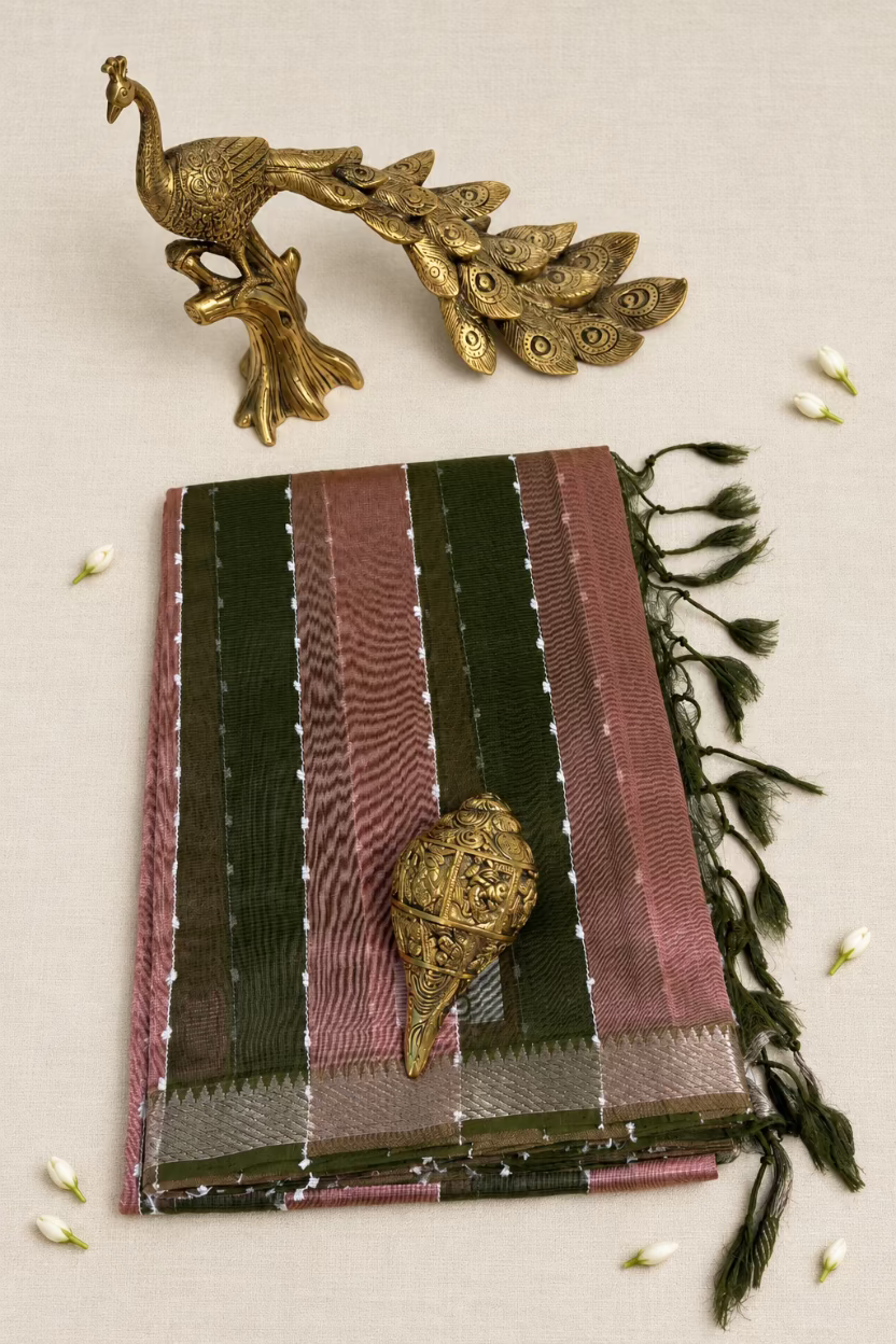 Green and Pink Pure Mangalagiri Handloom Pattu