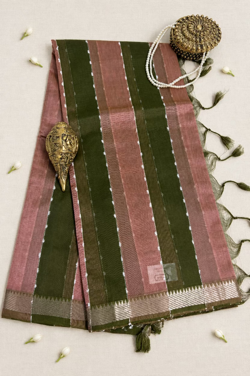 Green and Pink Pure Mangalagiri Handloom Pattu