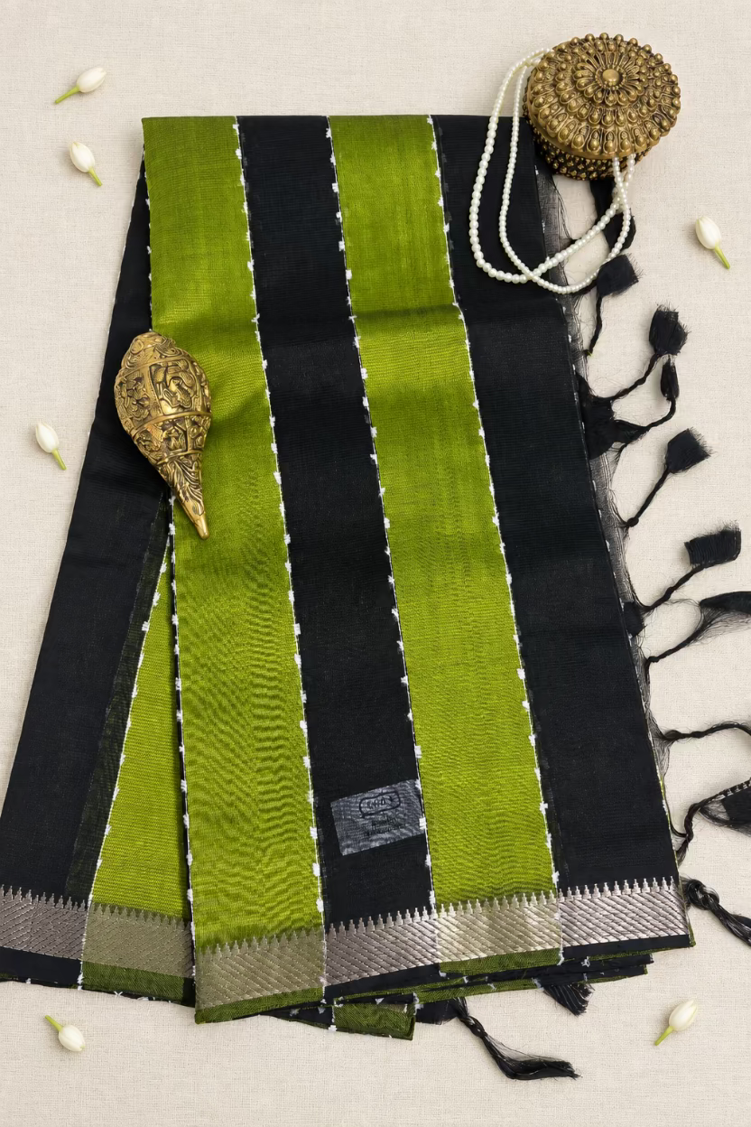 Black and Green Pure Mangalagiri Handloom Pattu
