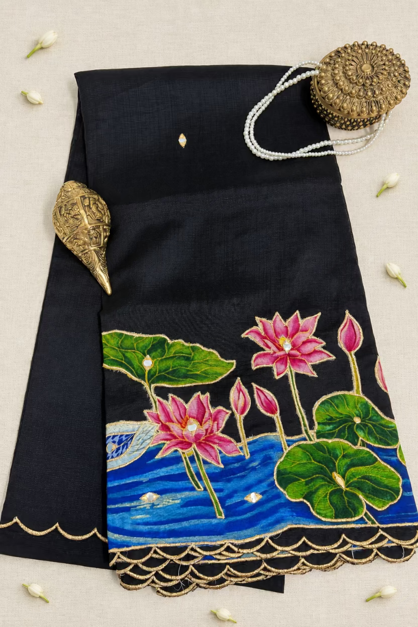 Black Pure Mangalagiri Handloom Pattu