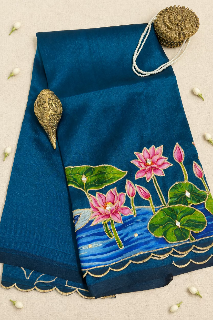 Teal Blue Mangalagiri Handloom Pattu