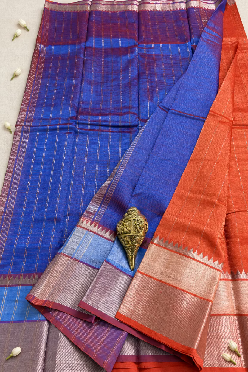 Rust Orange Pure Mangalagiri Handloom Pattu