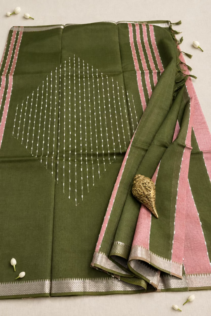 Green and Pink Pure Mangalagiri Handloom Pattu