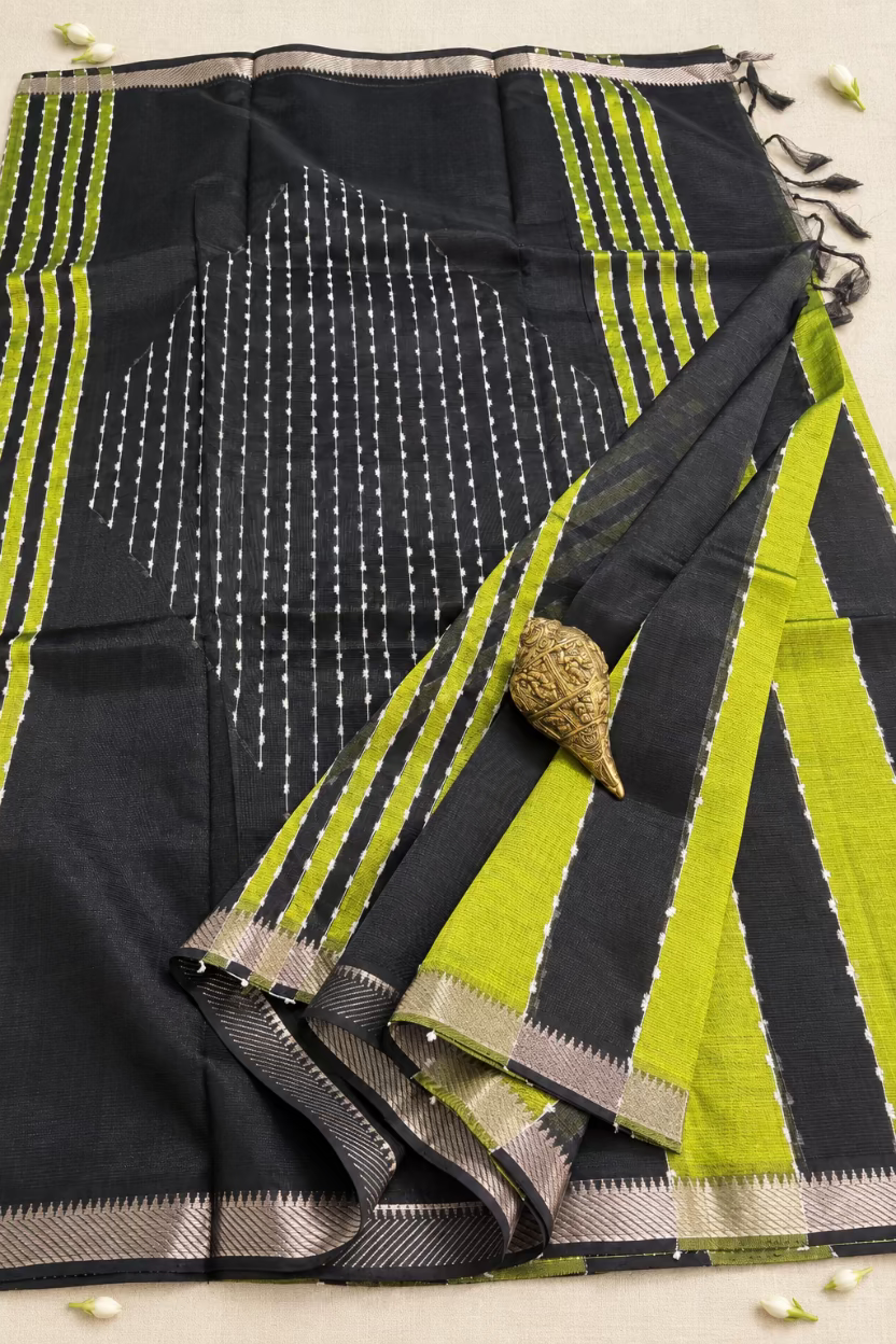 Black and Green Pure Mangalagiri Handloom Pattu