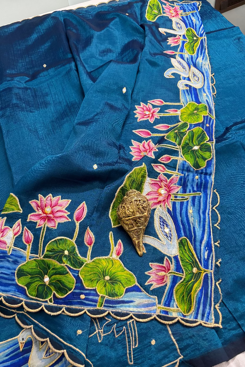 Teal Blue Mangalagiri Handloom Pattu