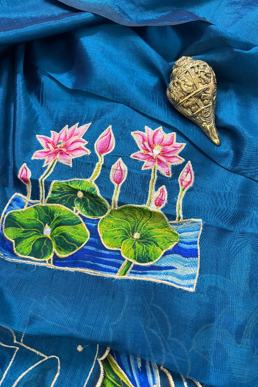 Teal Blue Mangalagiri Handloom Pattu