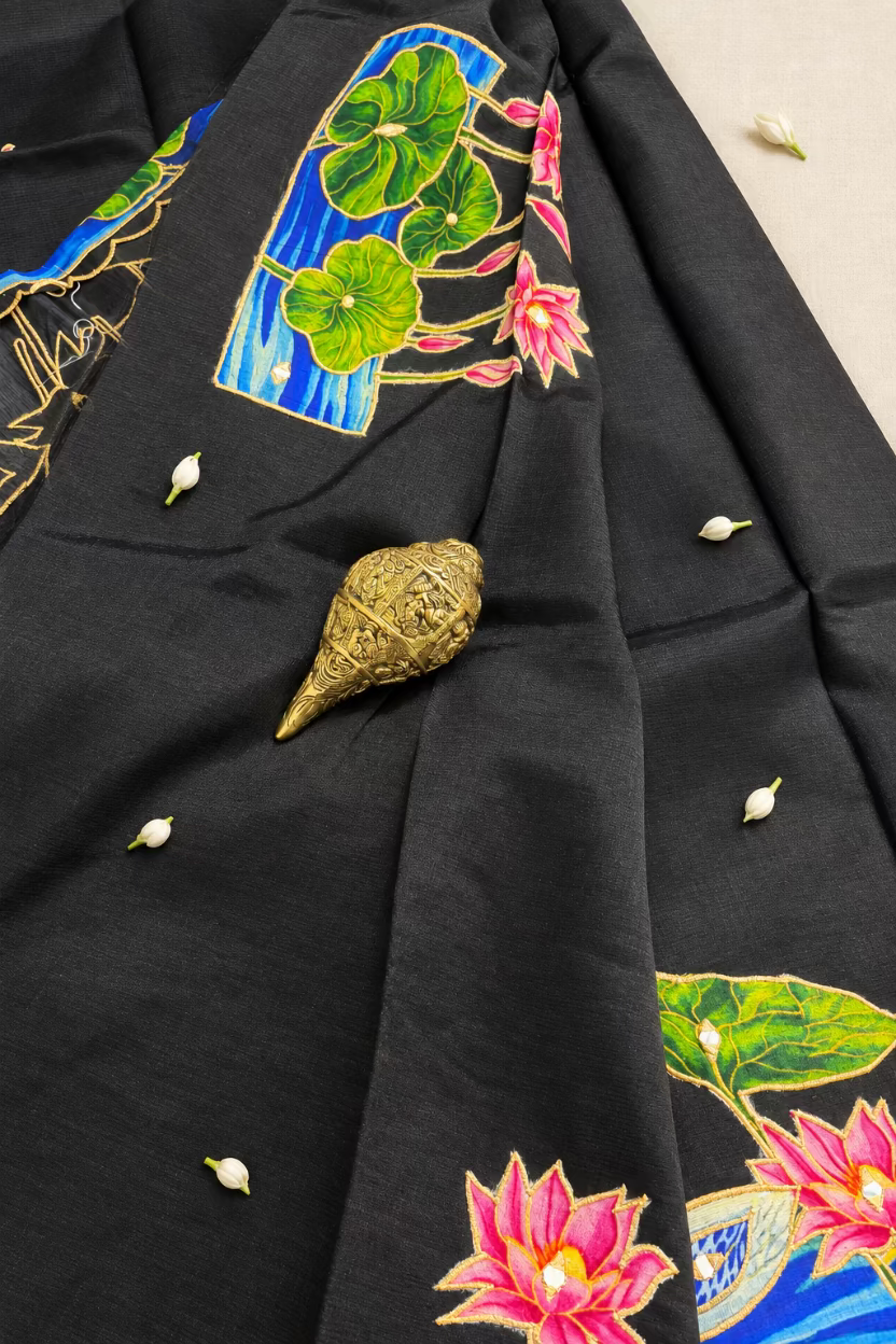 Black Pure Mangalagiri Handloom Pattu