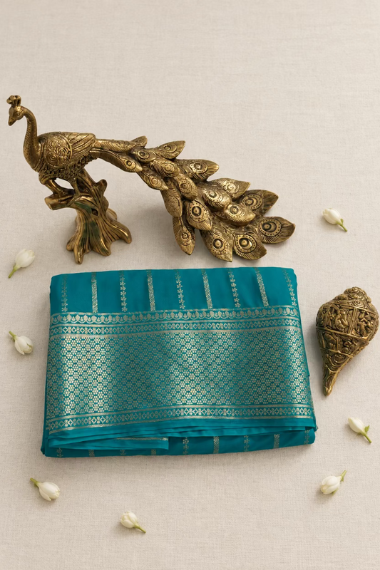 Turquoise Blue Semi Mysore silk