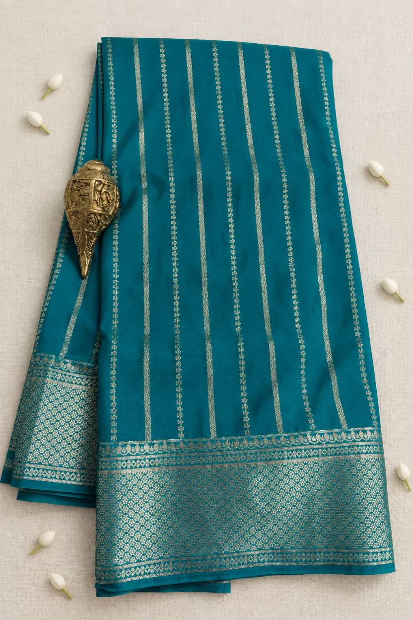 Turquoise Blue Semi Mysore silk