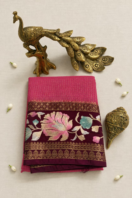 Pink Semi Mysore Silk with Embroidary