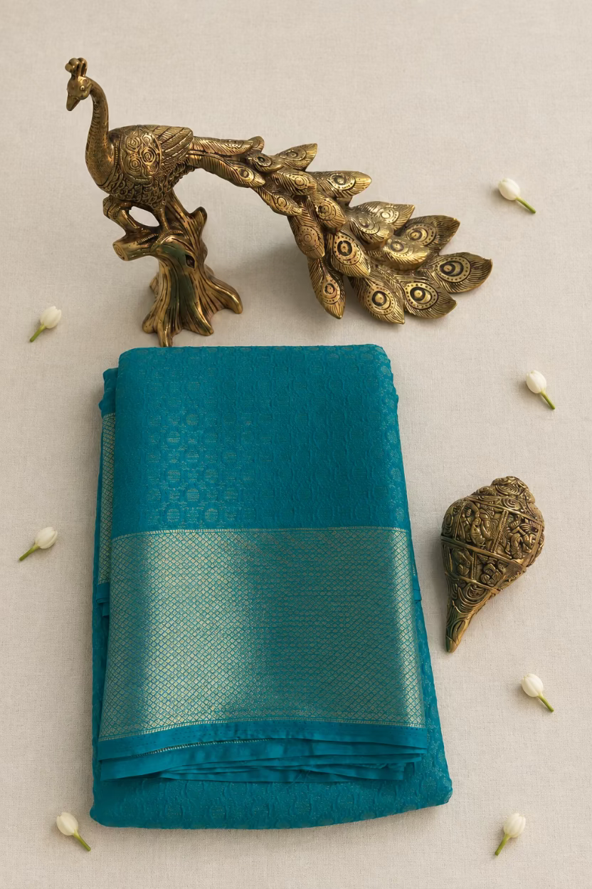Turquoise Blue Chinnon Crepe Silk