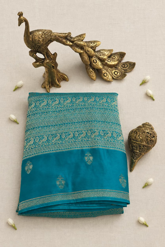 Turquoise Blue Georgette Chinnon Silk