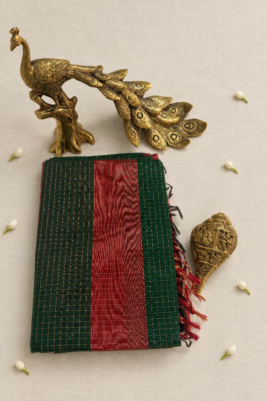 Bottle Green Maheshwari Silk Handloom