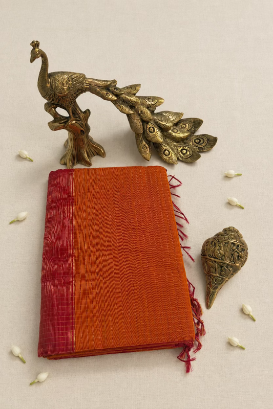 Coral Orange Maheshwari Silk Handloom