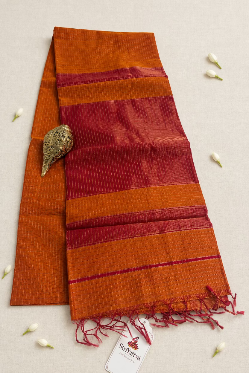 Coral Orange Maheshwari Silk Handloom