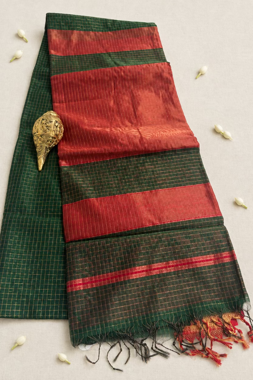 Bottle Green Maheshwari Silk Handloom