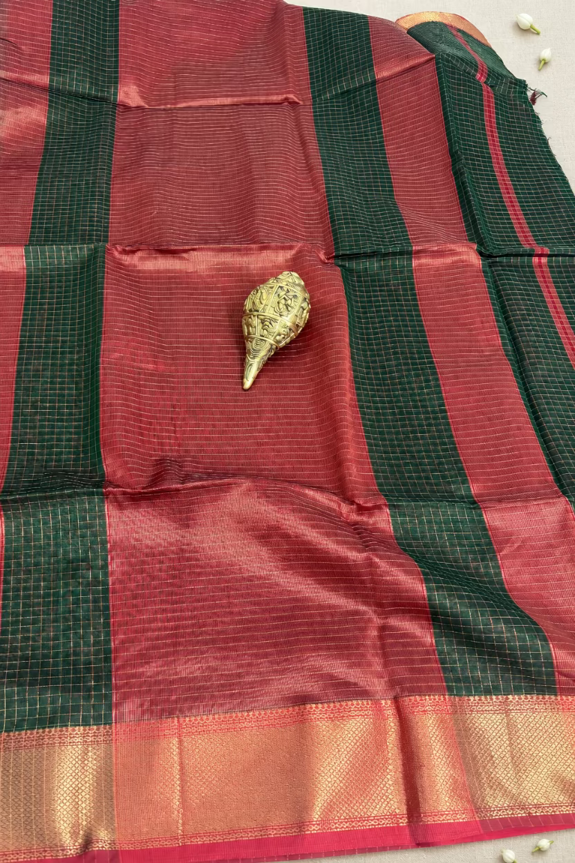 Bottle Green Maheshwari Silk Handloom
