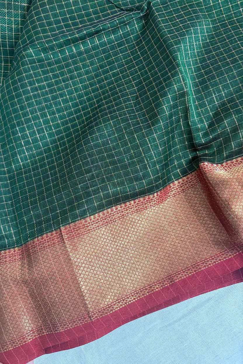 Bottle Green Maheshwari Silk Handloom